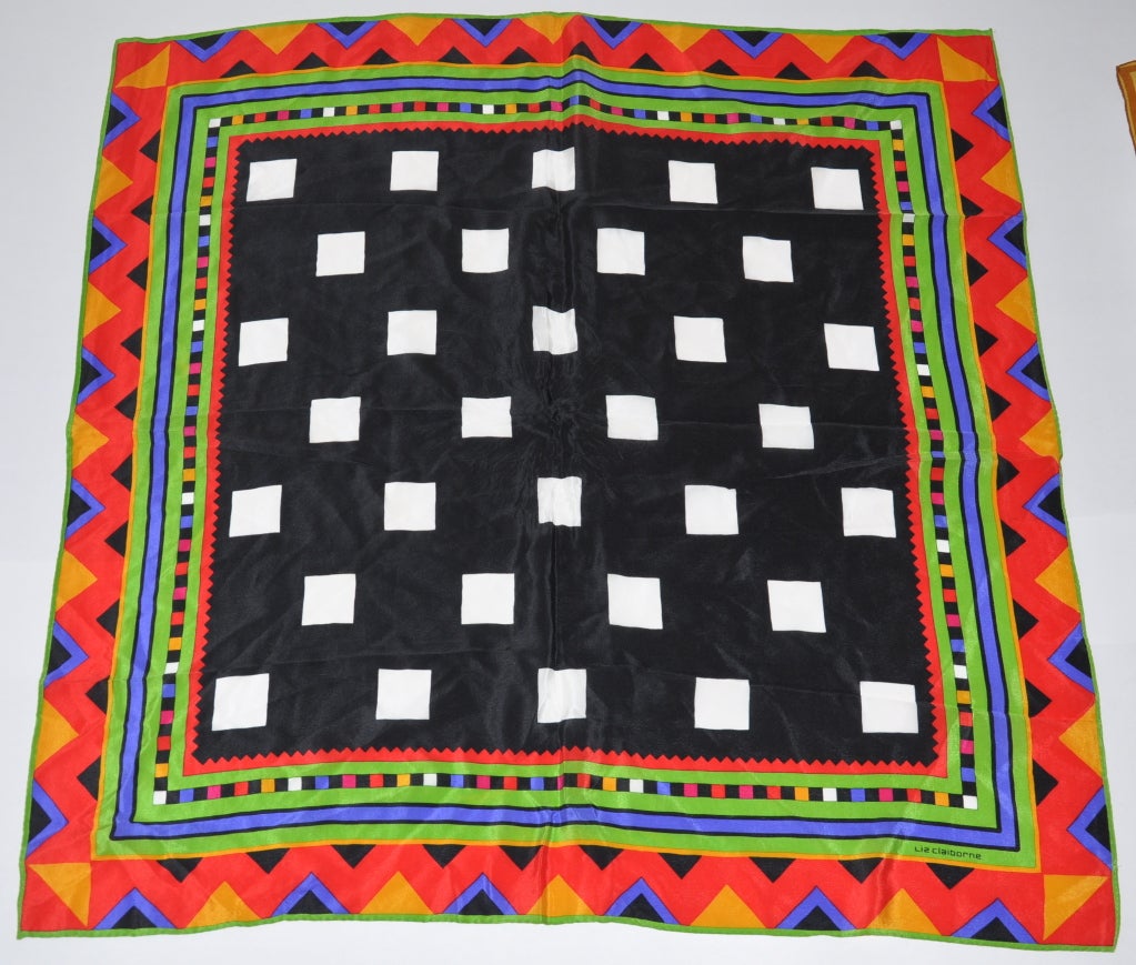 Liz Claiborne multicolor bold block print silk scarf measures 30