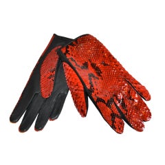 Yves Saint Laurent Red & Black Pylon skin gloves