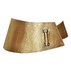 Lasso (France) metallic gold lambskin wrap belt with hardware