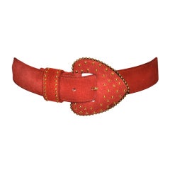 Yves Saint Laurent studded brick-red suede belt