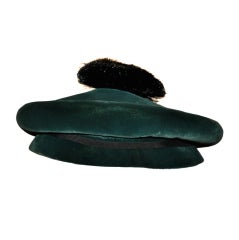 Adolfo Emerald Green velveteen Beret with Pompom 3
