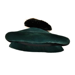 Vintage Adolfo Emerald Green velveteen Beret with Pompom