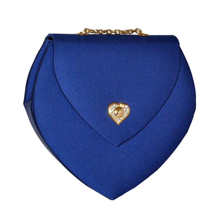 Guy Laroche Blue silk evening bag with gold hardware