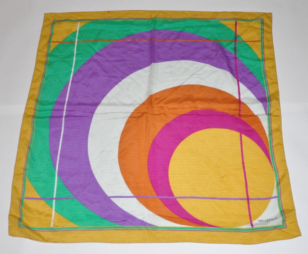 Ted Lapidus Bold multi-colors of circles silk scarf measures 30