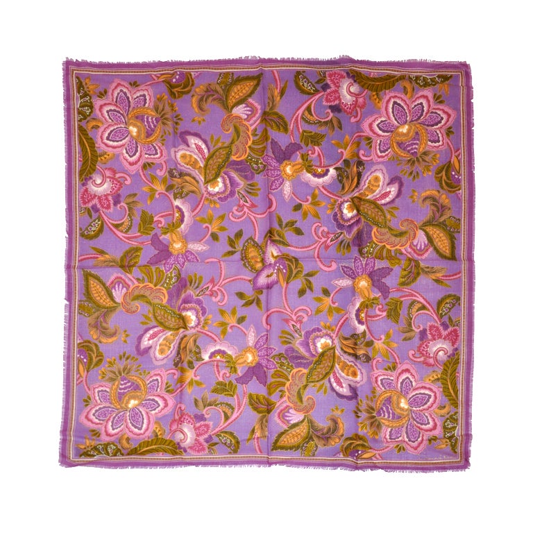 Oscar de la Renta Lavender floral with gold etching wool scarf For Sale