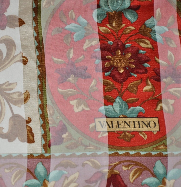 Beige Valentino multicolor floral print silk scarf For Sale