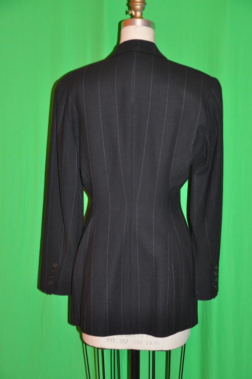 green pinstripe blazer