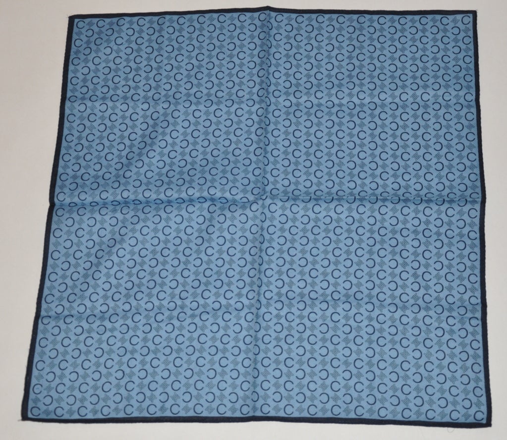 Celine men's blue cotton handkerchief measures 19