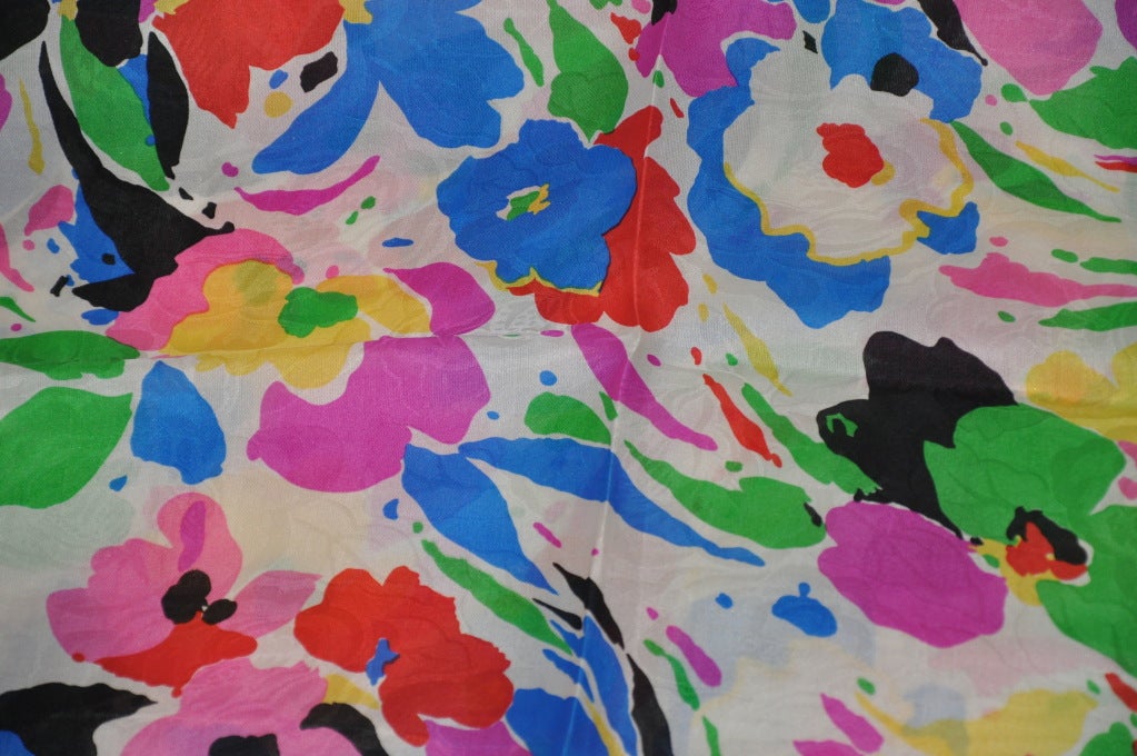 Pilar Rossi Double-Layer Bold Multicolor Floral Print Silk Organza Scarf In New Condition For Sale In New York, NY