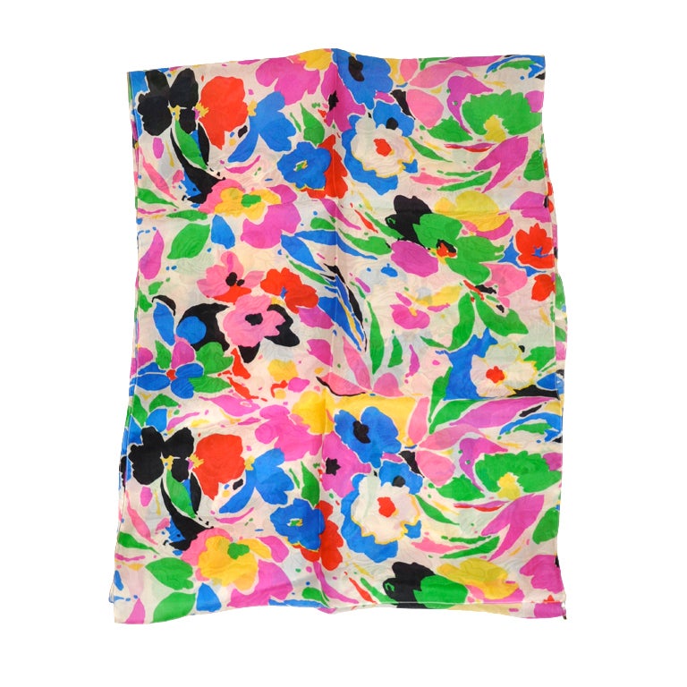 Pilar Rossi Double-Layer Bold Multicolor Floral Print Silk Organza Scarf For Sale