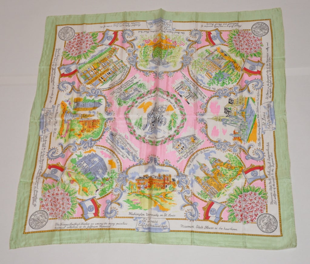 St. Louis Missouri" Souvenir Silk Scarf For Sale at 1stDibs | scarfing st.  louis, st louis city scarf, stl city scarf