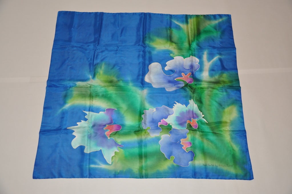 Estline of Israel Hand-painted huge silk scarf measures 46