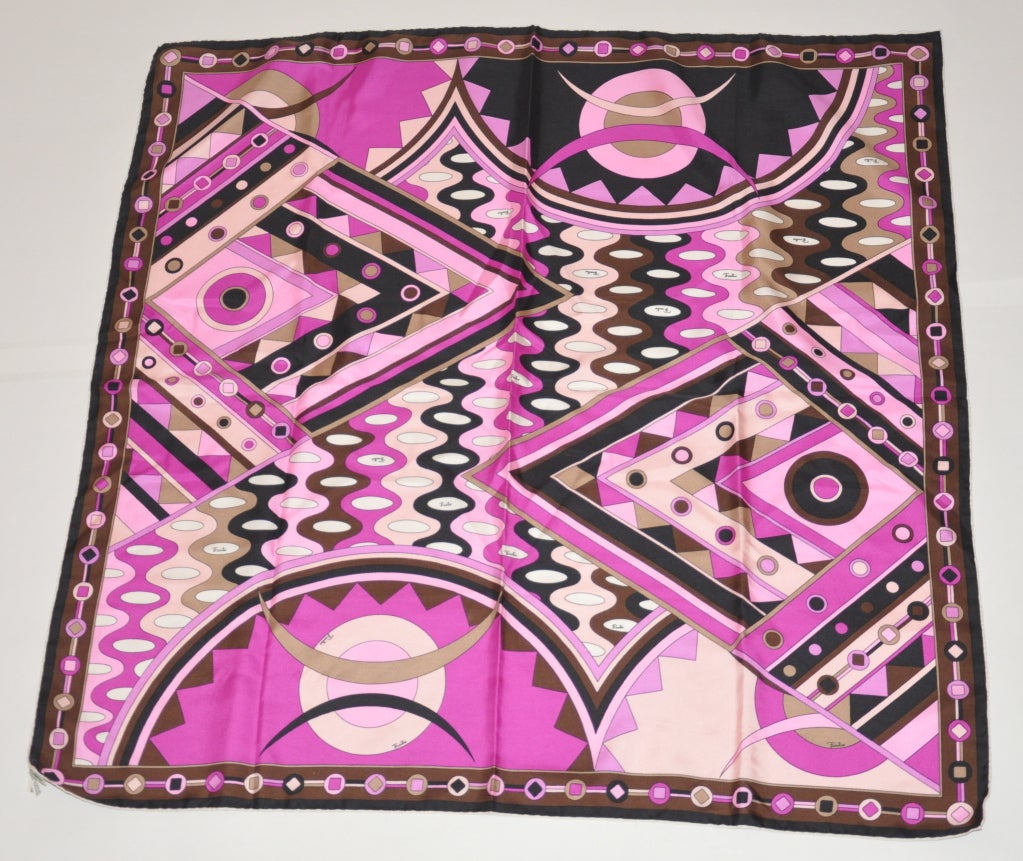 Emilio Pucci bold abstract purple haze silk scarf measures 36