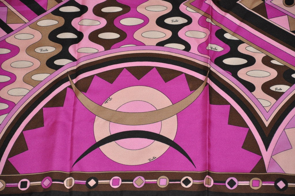 Gray Emilio Pucci Bold Abstract Multicolor Fuchsia Silk Scarf For Sale