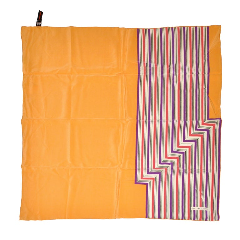 Geoffrey Beene Beige with Abstract Multicolor Stripes Silk Scarf For Sale