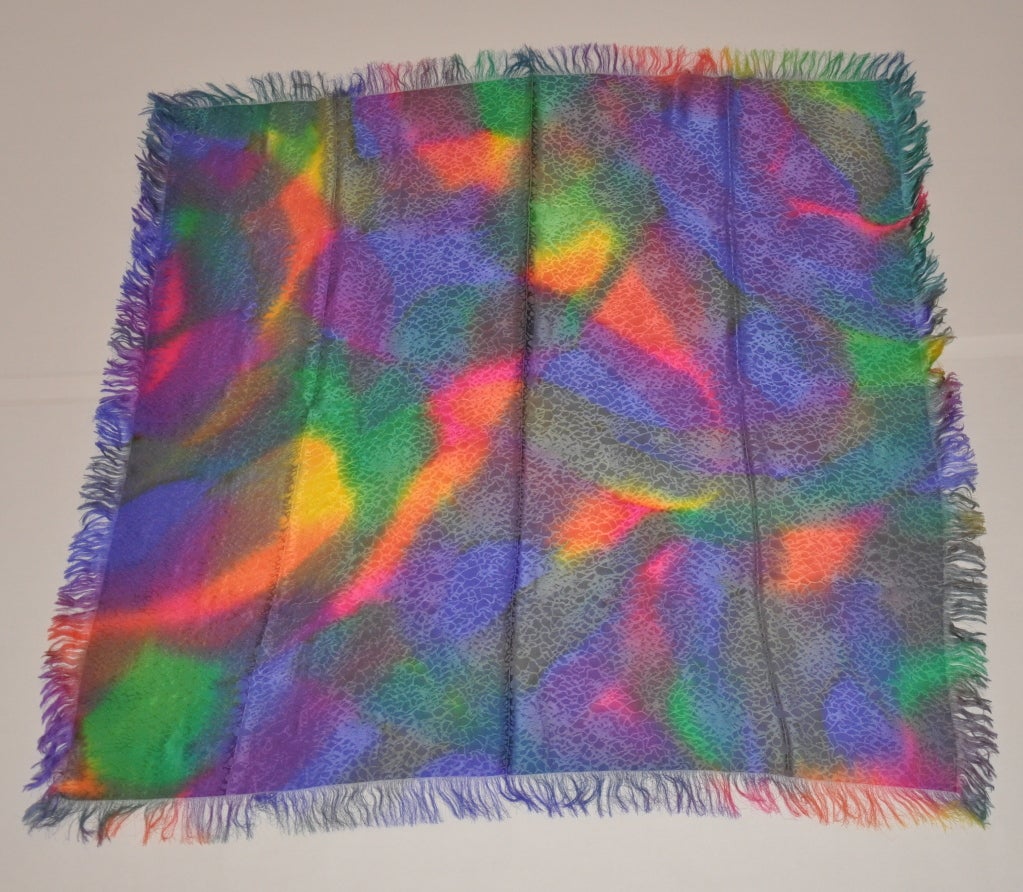 Gray Multicolor silk scarf with silk fringed edges For Sale