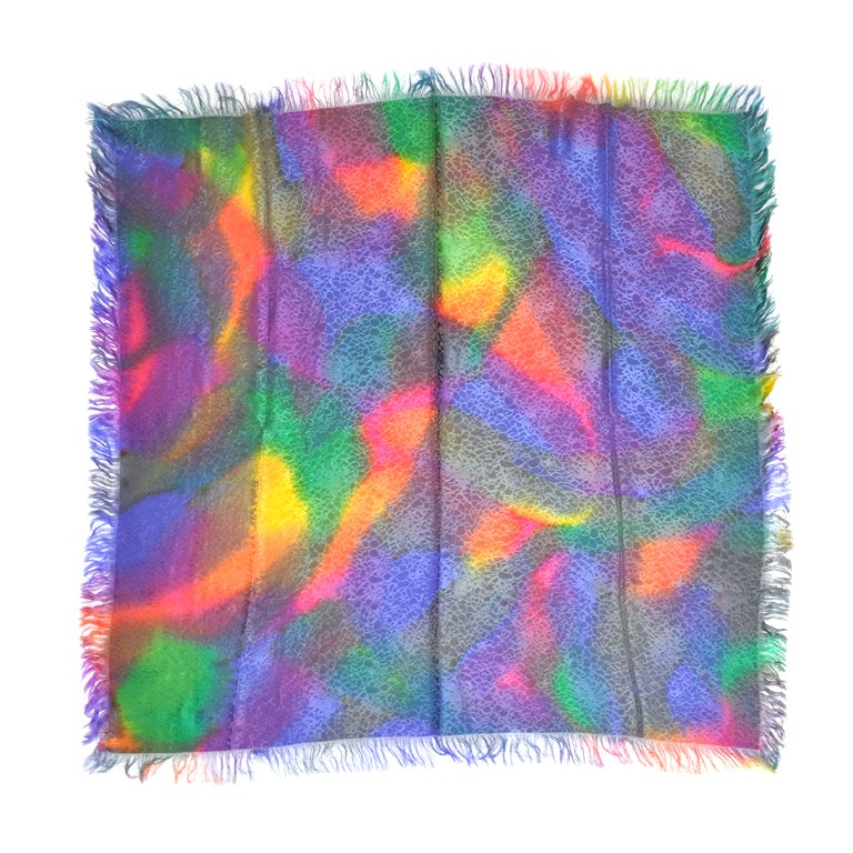 Multicolor silk scarf with silk fringed edges For Sale