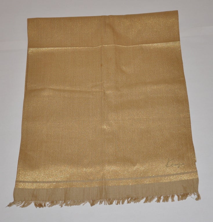 Kenzo Metallic silk gold lame scarf with tassels ends measures 73