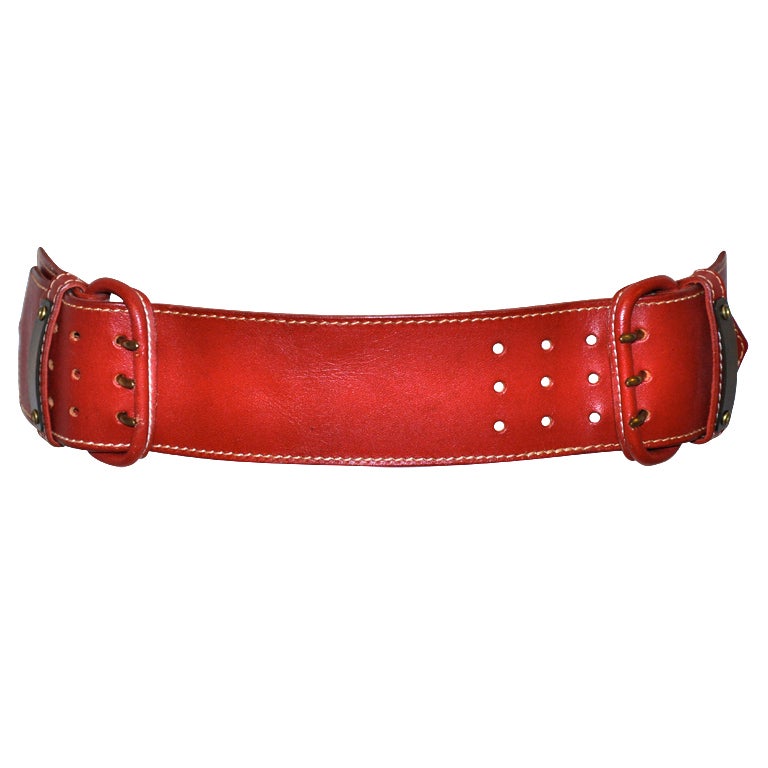 Norma Kamali deep red leather belt