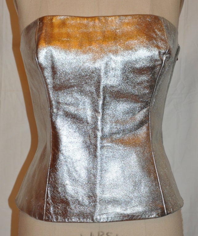 Ted Lapidus metallic silver calfskin bustier
