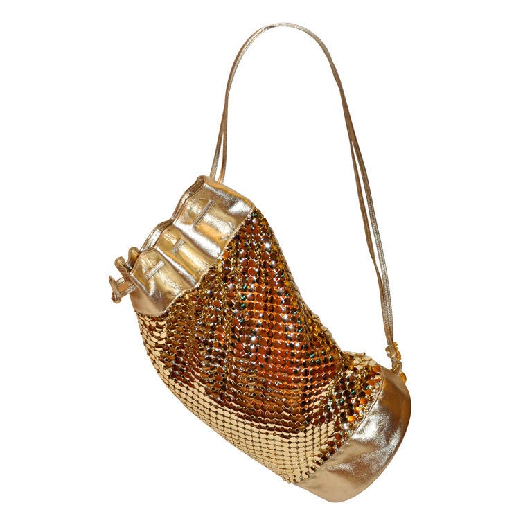 Rare Judith Leiber for "Paristyle" Gold Hardware Mesh Hobo Drawstring Bag