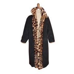 Retro Reversible Fur Leopard Print and Black Taffeta evening coat.