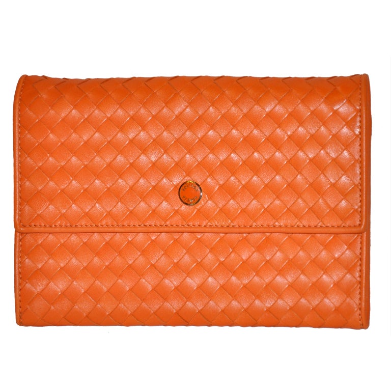 Bottega Veneta Tangerine woven clutch with optional straps