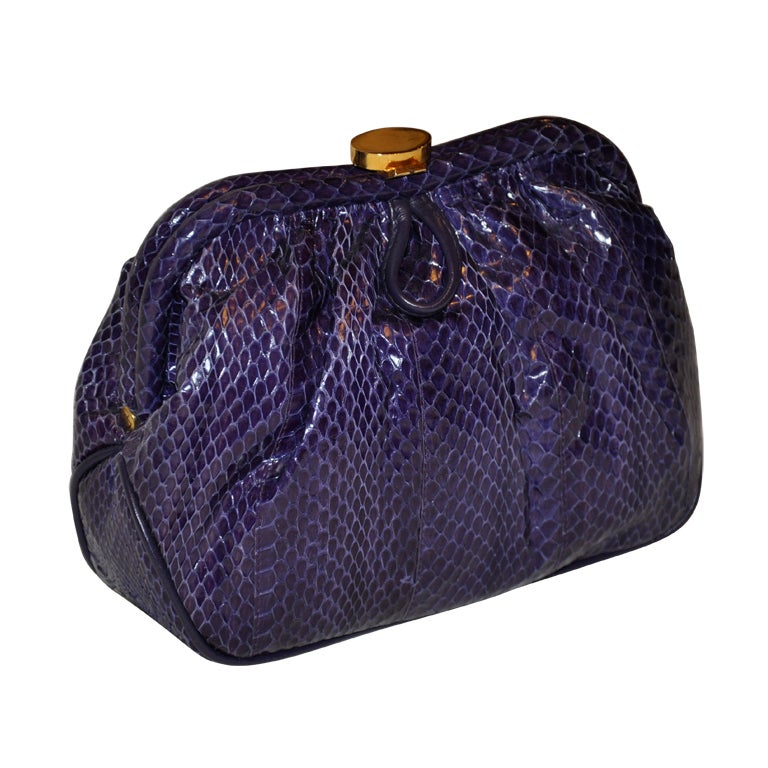 Saks Fifth Avenue Deep-Violet reptile clutch with optional strap For Sale
