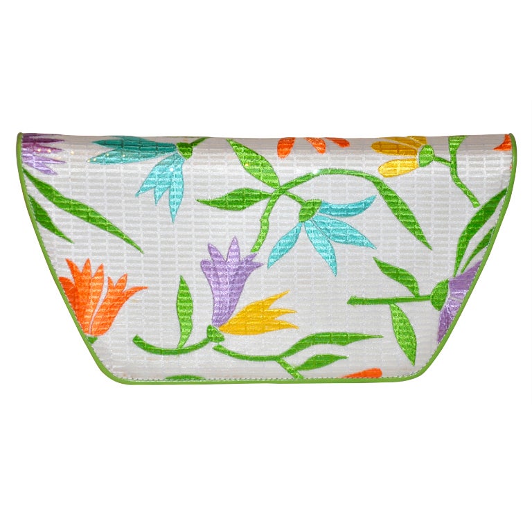 Charles Jourdan Embroidered Floral Clutch with Optional Straps For Sale