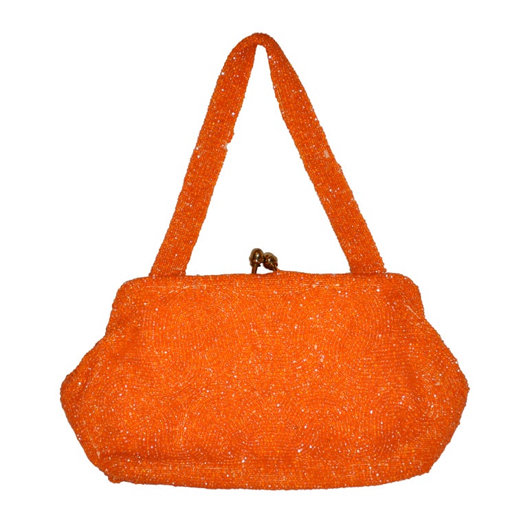 Bonwit Teller Tangerine hand-beaded evening bag