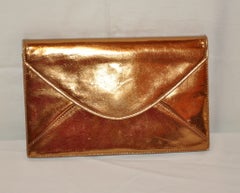 Vintage Saks Fifth Avenue Metallic Bronze  leather Clutch & shoulder Bag