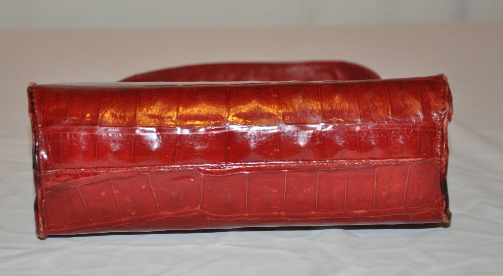 Women's Deep-Red Alligator with Gold Hardware Handbag For Sale
