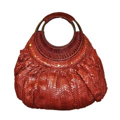 Burgundy Pylon-Skin Fuuly Lined Handbag
