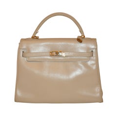 Cream "Kelly" Style Calfskin Leather Handbag
