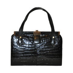 Black Embossed Calfskin Leather with Gold Hardware Handbag