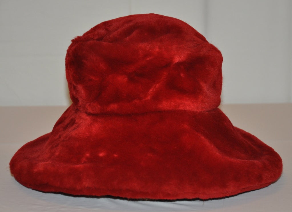 Saks Fifth Avenue Red Faux-fur wide brim hat
