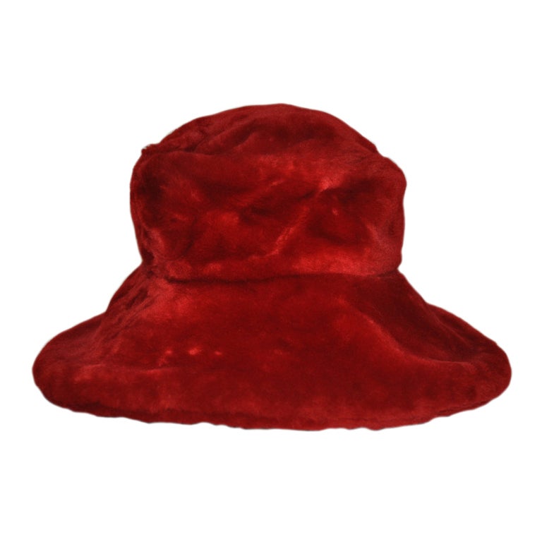 Saks Fifth Avenue Red Faux-fur wide brim hat