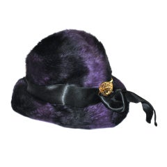 Vintage Odetta Plum & Black wool felted hat with ribbon