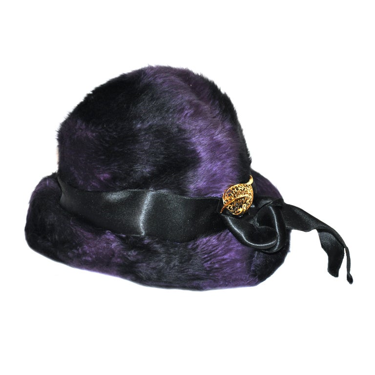 Odetta Plum & Black wool felted hat with ribbon