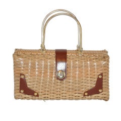 Vintage Tan Wicker with Leather accents Handbag