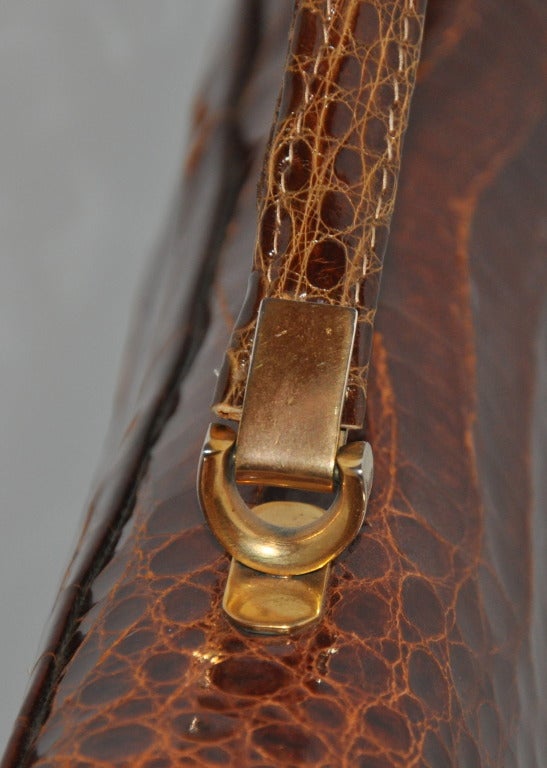 Women's Golden Brown Alligator-Skin Sectional Handbag