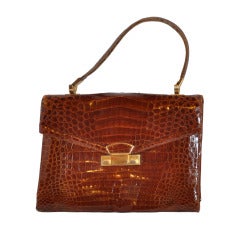 Vintage Golden Brown Alligator-Skin Sectional Handbag