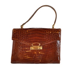 Retro Golden Brown Alligator-Skin Sectional Handbag