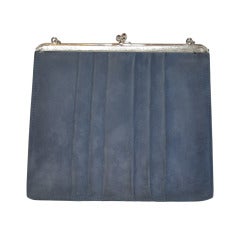 Denmark's Bon Gout Steel Blue Suede Handbag 11