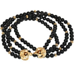 Kenneth Jay Lane Gilded "Ram" Clasp Black and Gold Necklace