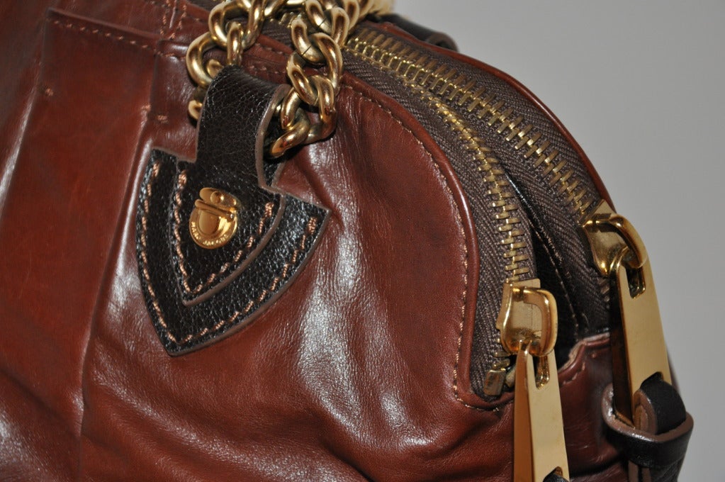 Marc Jacobs Coco Brown with Quilted Brown Leather Handbag In Excellent Condition In New York, NY