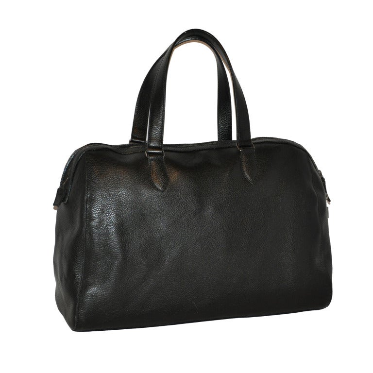 Nicole Farhi Black Textured Calfskin Travel Tote For Sale