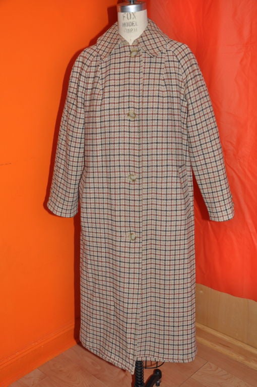 Reversible checkered wool and canvas trench style coat