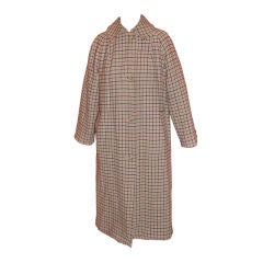 Reversible checkered wool and canvas trench style coat