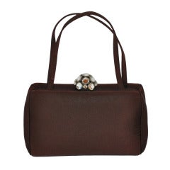 Miniature Dark-Brown Silk Satin with Accented Rhinestone Evening Handbag